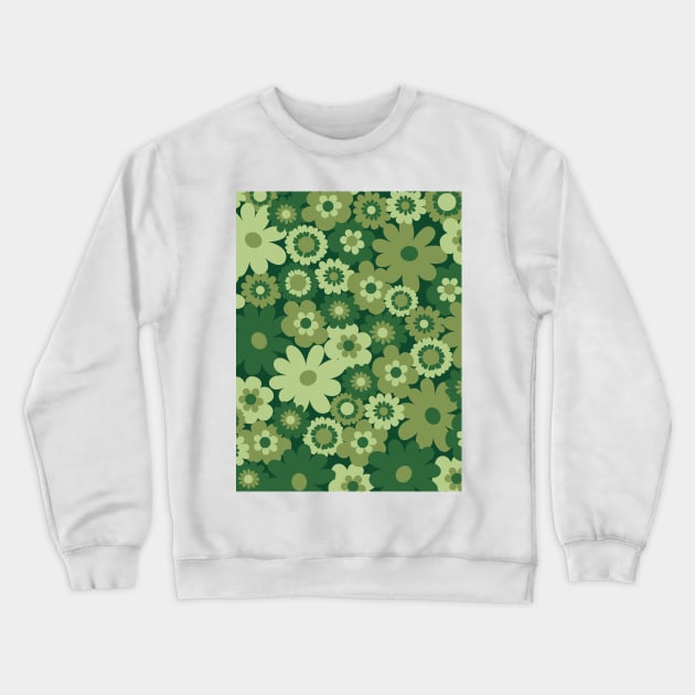 Green 60s retro flower power, retro green, pink, mustard yellow, 60s groovy pattern, hippie flowers Crewneck Sweatshirt by blomastudios